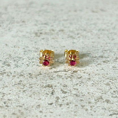 Boucles D'oreilles Puces Florale - Or Jaune 750 & Rubis
