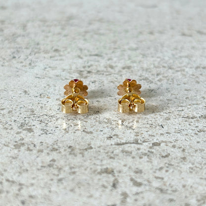 Boucles D'oreilles Puces Florale - Or Jaune 750 & Rubis