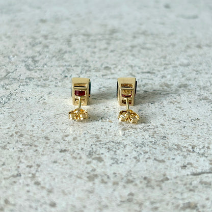 Boucles D'oreilles Puces - Or Jaune 750 & Grenats