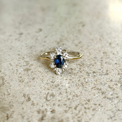Bague Marguerite Vintage - Or Blanc 750 Saphir & Diamants