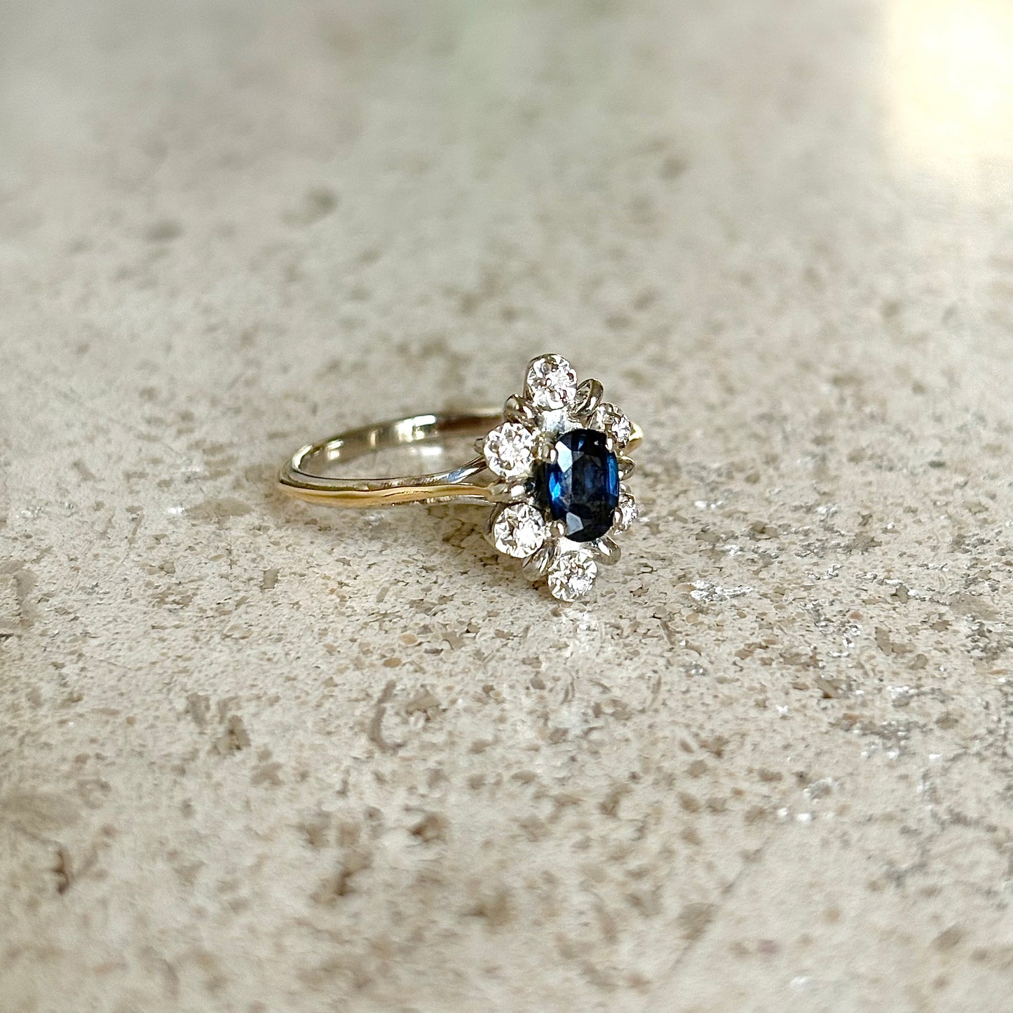 Bague Marguerite Vintage - Or Blanc 750 Saphir & Diamants