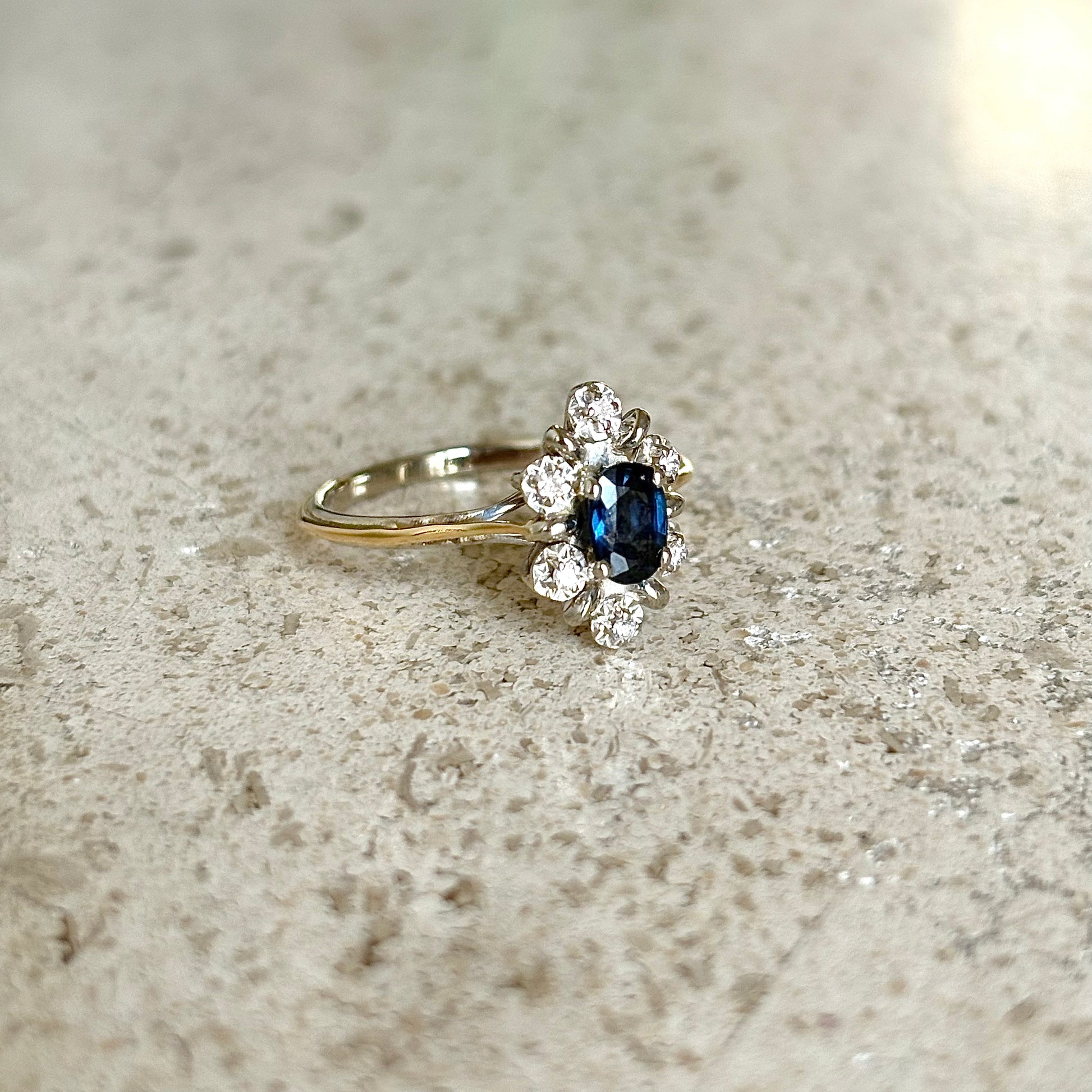Bague Marguerite Vintage - Or Blanc 750 Saphir & Diamants