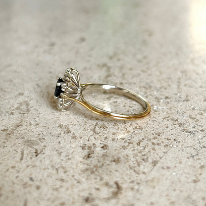 Bague Marguerite Vintage - Or Blanc 750 Saphir & Diamants
