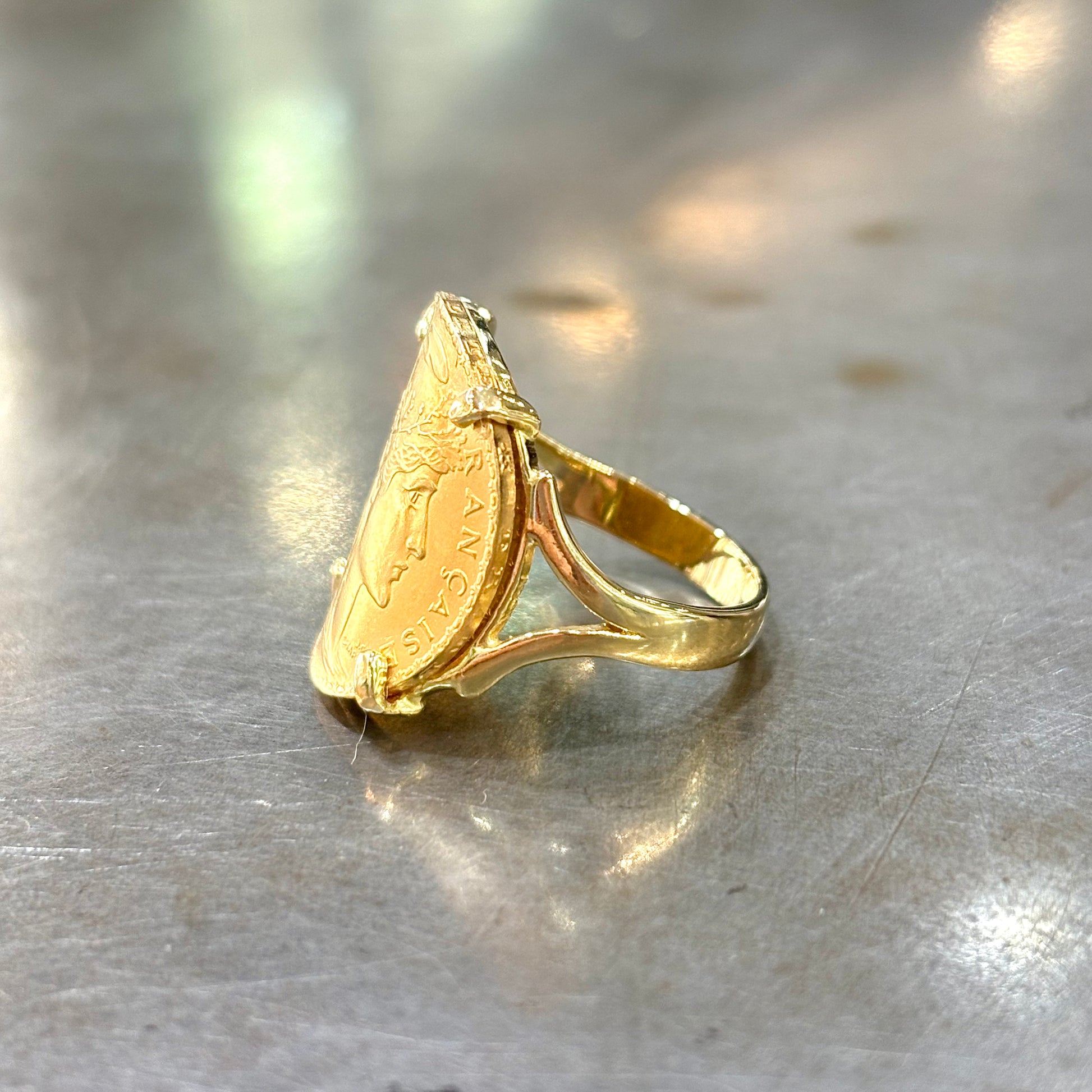 Bague Pièce - Or Jaune 750 & Pièce Or 20 Francs Marianne Coq