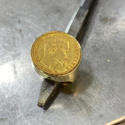 Bague Chevalière Pièce - Or Jaune 750 & Pièce Or 20 Francs Napoléon