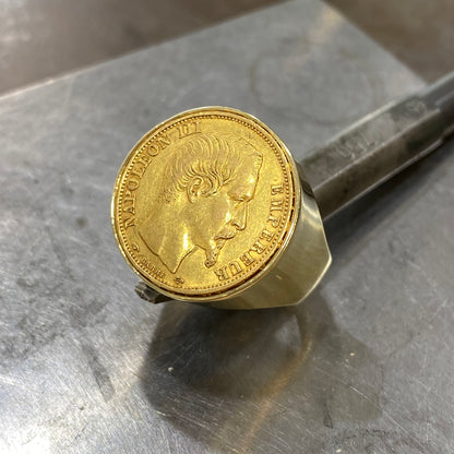 Bague Chevalière Pièce - Or Jaune 750 & Pièce Or 20 Francs Napoléon