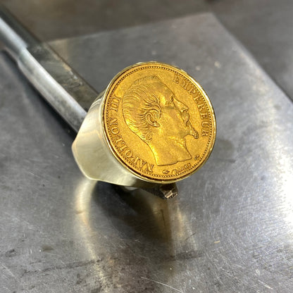 Bague Chevalière Pièce - Or Jaune 750 & Pièce Or 20 Francs Napoléon