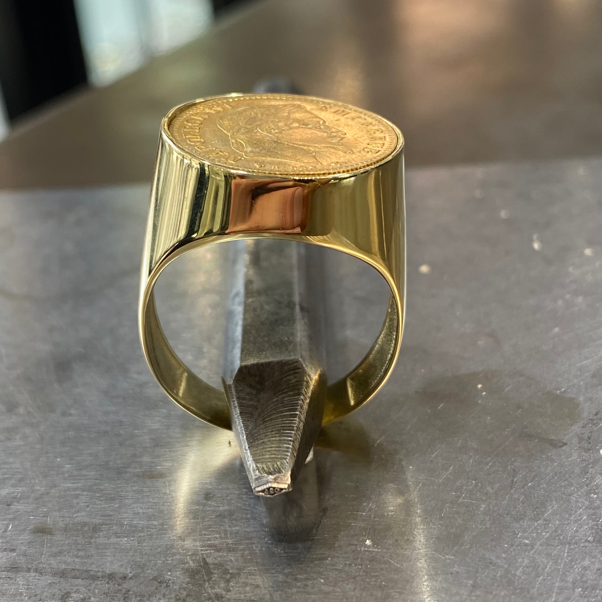Bague Chevaliere Piece Or Jaune 750 Piece 10 Francs Napoleon 46