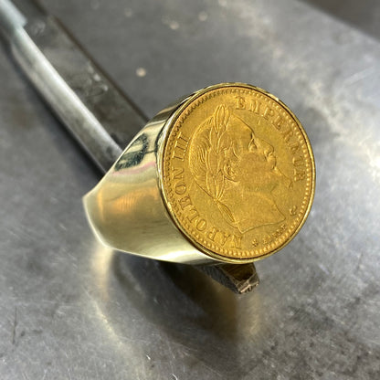 Bague Chevalière Pièce - Or Jaune 750 & Pièce 10 Francs Napoléon