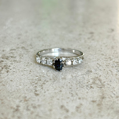 Bague Solitaire Vintage - Or Blanc 750 Saphir & Diamants