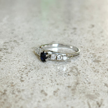 Bague Solitaire Vintage - Or Blanc 750 Saphir & Diamants