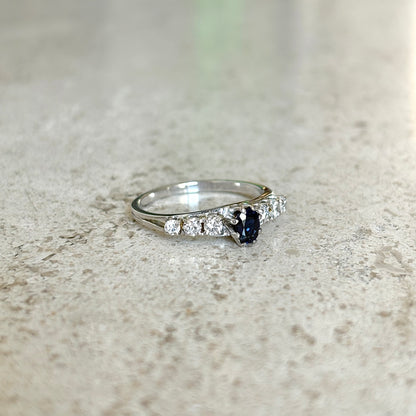 Bague Solitaire Vintage - Or Blanc 750 Saphir & Diamants