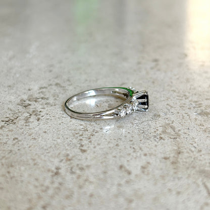 Bague Solitaire Vintage - Or Blanc 750 Saphir & Diamants