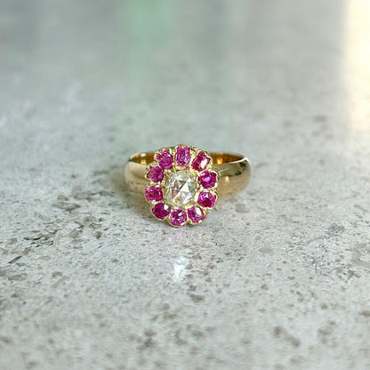 Bague Marguerite Vintage - Or Jaune 750 & Rubis