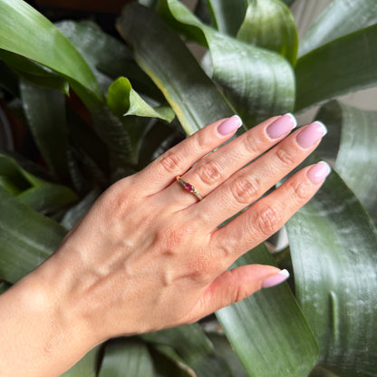 Bague Solitaire - Or Jaune 750 Rubis & Diamants