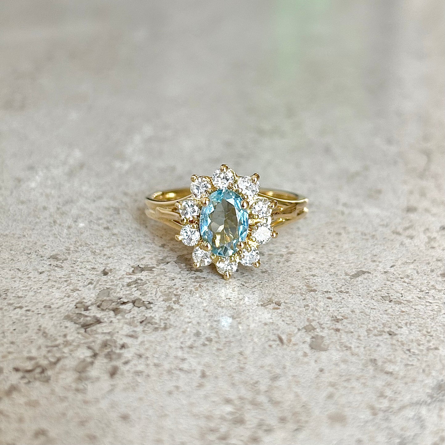 Bague Marguerite - Or Jaune 750 Aigue-Marine & Diamants
