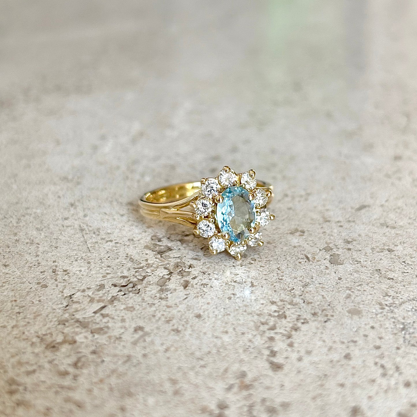 Bague Marguerite - Or Jaune 750 Aigue-Marine & Diamants