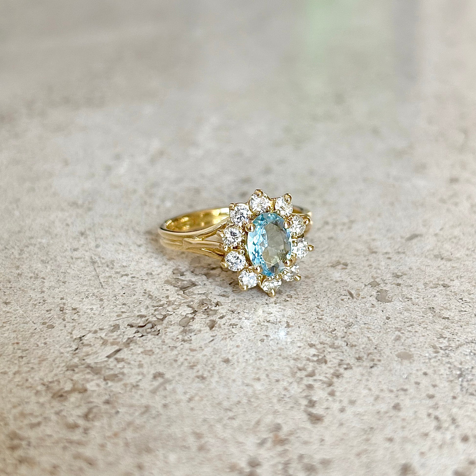 Bague Marguerite - Or Jaune 750 Aigue-Marine & Diamants