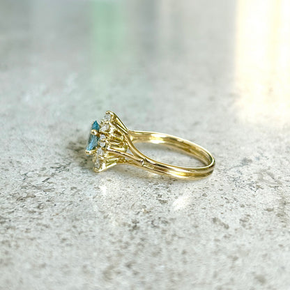 Bague Marguerite - Or Jaune 750 Aigue-Marine & Diamants
