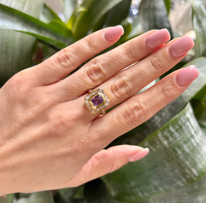 Bague Vintage - Or Jaune 750 Améthyste & Diamants