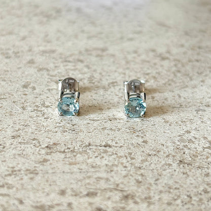 Boucles D'oreilles Puces - Or Blanc 750 & Aigues-Marines