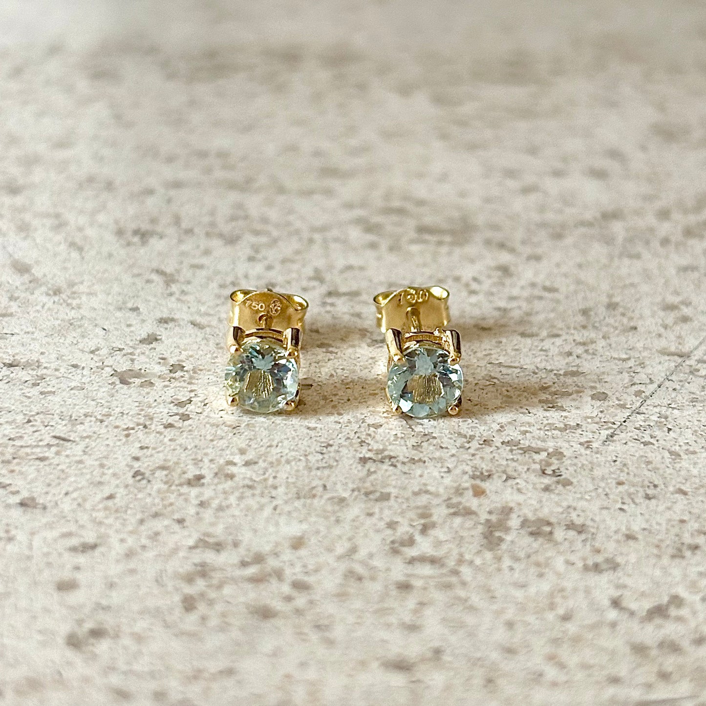 Boucles D'oreilles Puces - Or Jaune 750 & Aigues-Marines