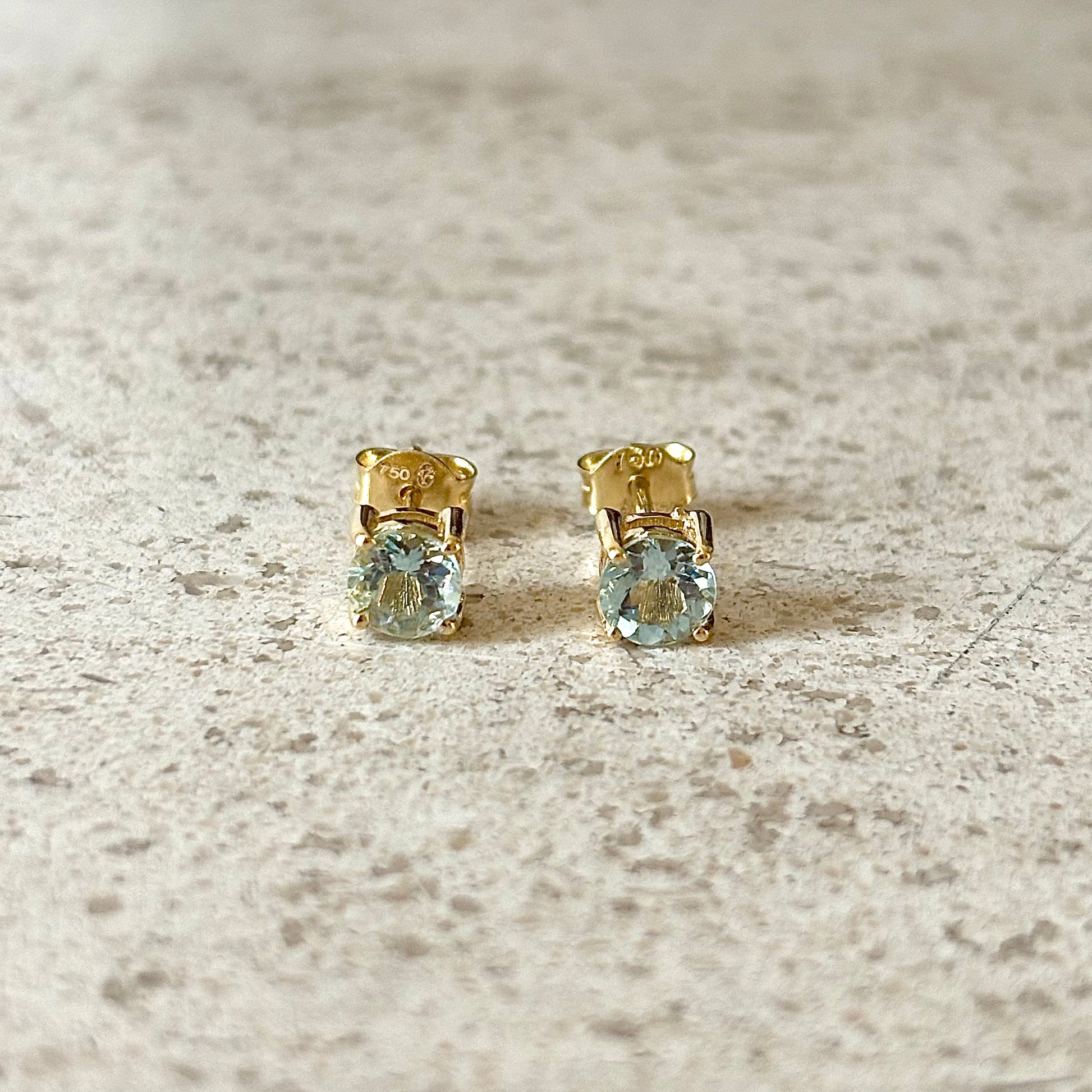 Boucles D'oreilles Puces - Or Jaune 750 & Aigues-Marines