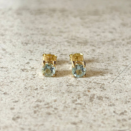 Boucles D'oreilles Puces - Or Jaune 750 & Aigues-Marines