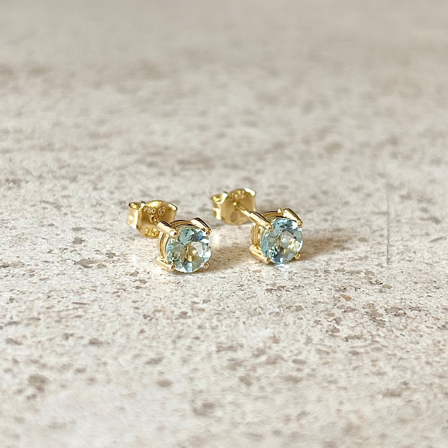 Boucles D'oreilles Puces - Or Jaune 750 & Aigues-Marines