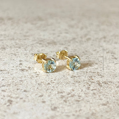 Boucles D'oreilles Puces - Or Jaune 750 & Aigues-Marines