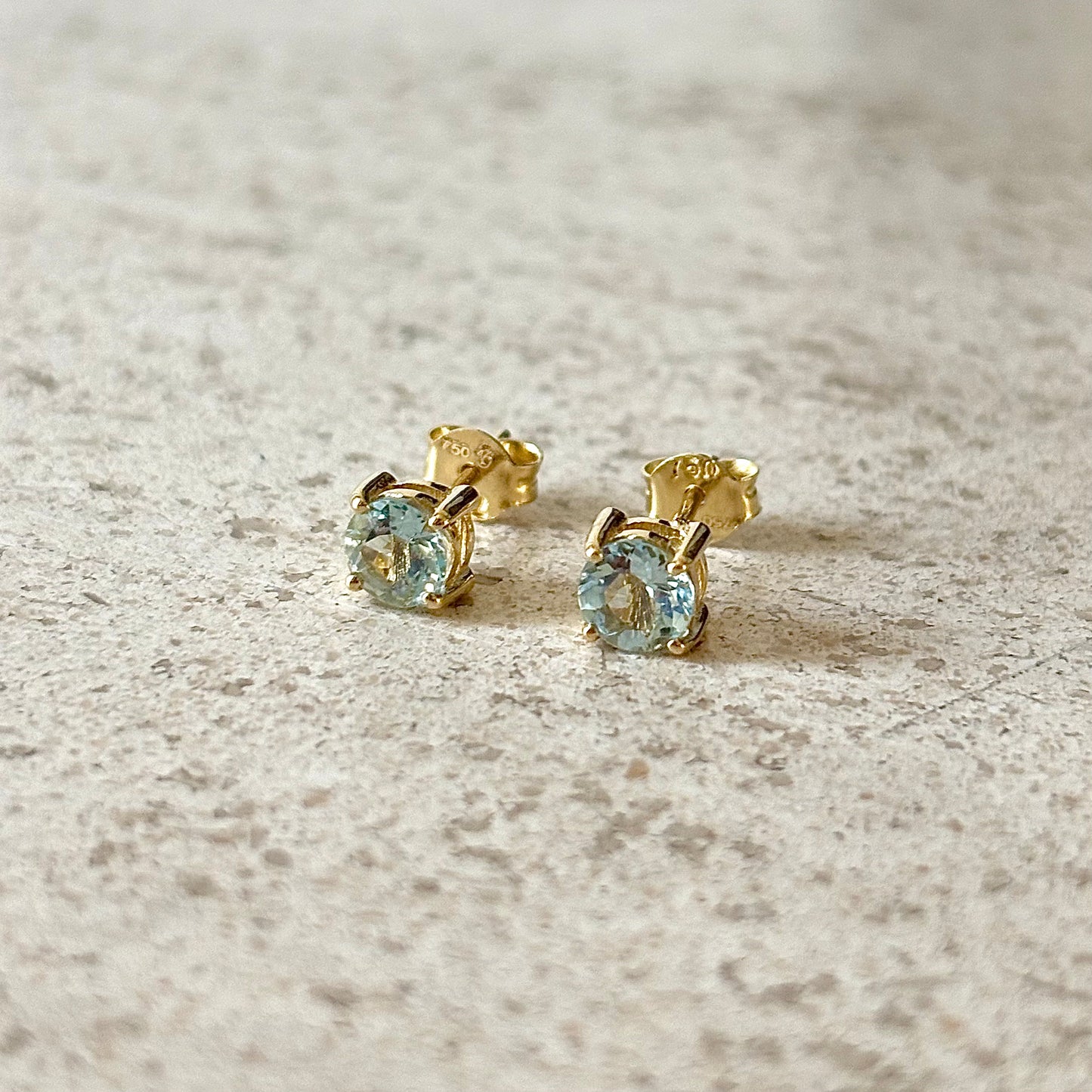 Boucles D'oreilles Puces - Or Jaune 750 & Aigues-Marines
