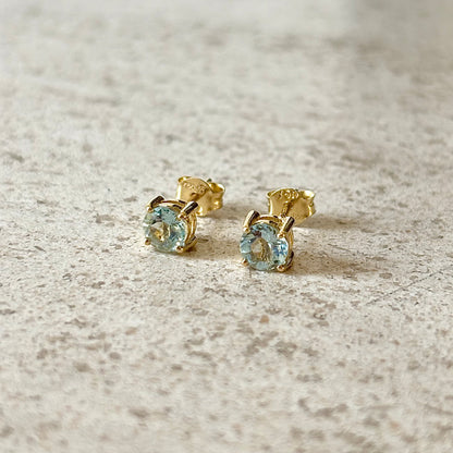 Boucles D'oreilles Puces - Or Jaune 750 & Aigues-Marines