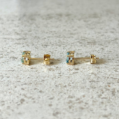 Boucles D'oreilles Puces - Or Jaune 750 & Aigues-Marines