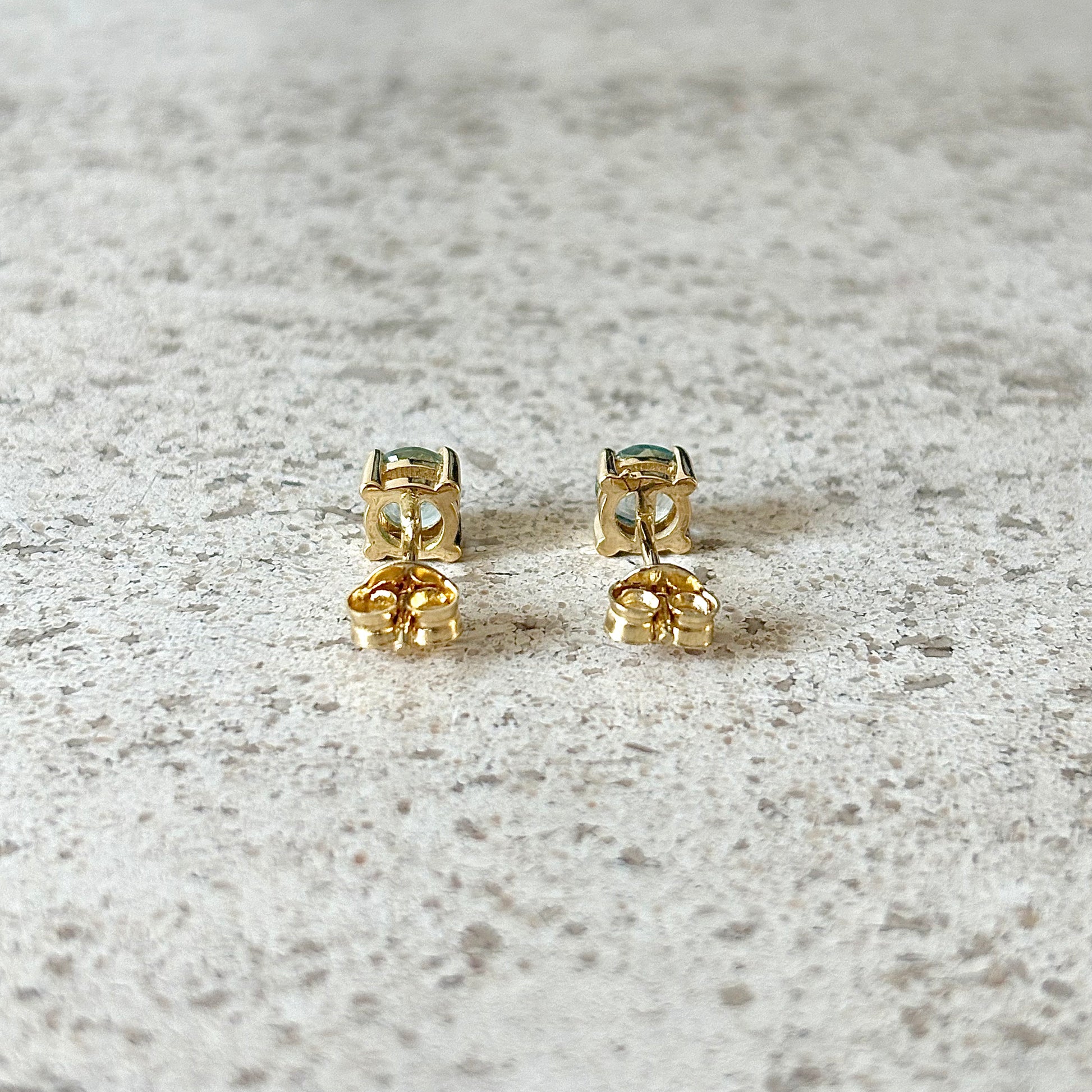 Boucles D'oreilles Puces - Or Jaune 750 & Aigues-Marines