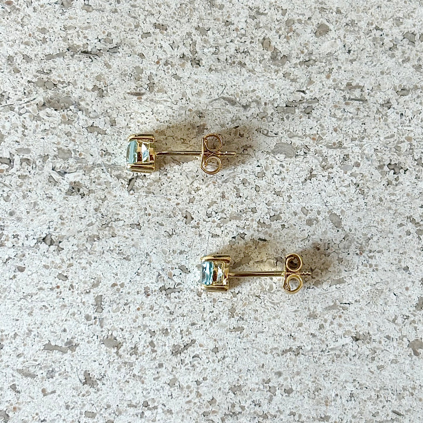 Boucles D'oreilles Puces - Or Jaune 750 & Aigues-Marines