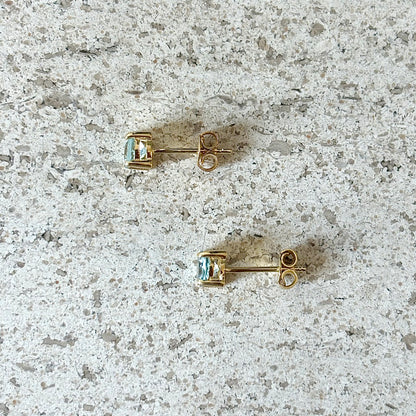 Boucles D'oreilles Puces - Or Jaune 750 & Aigues-Marines