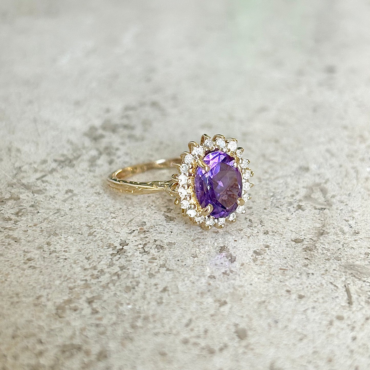 Bague Marguerite Vintage - Or Jaune 585 Améthyste & Diamants