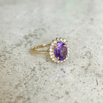 Bague Marguerite Vintage - Or Jaune 585 Améthyste & Diamants