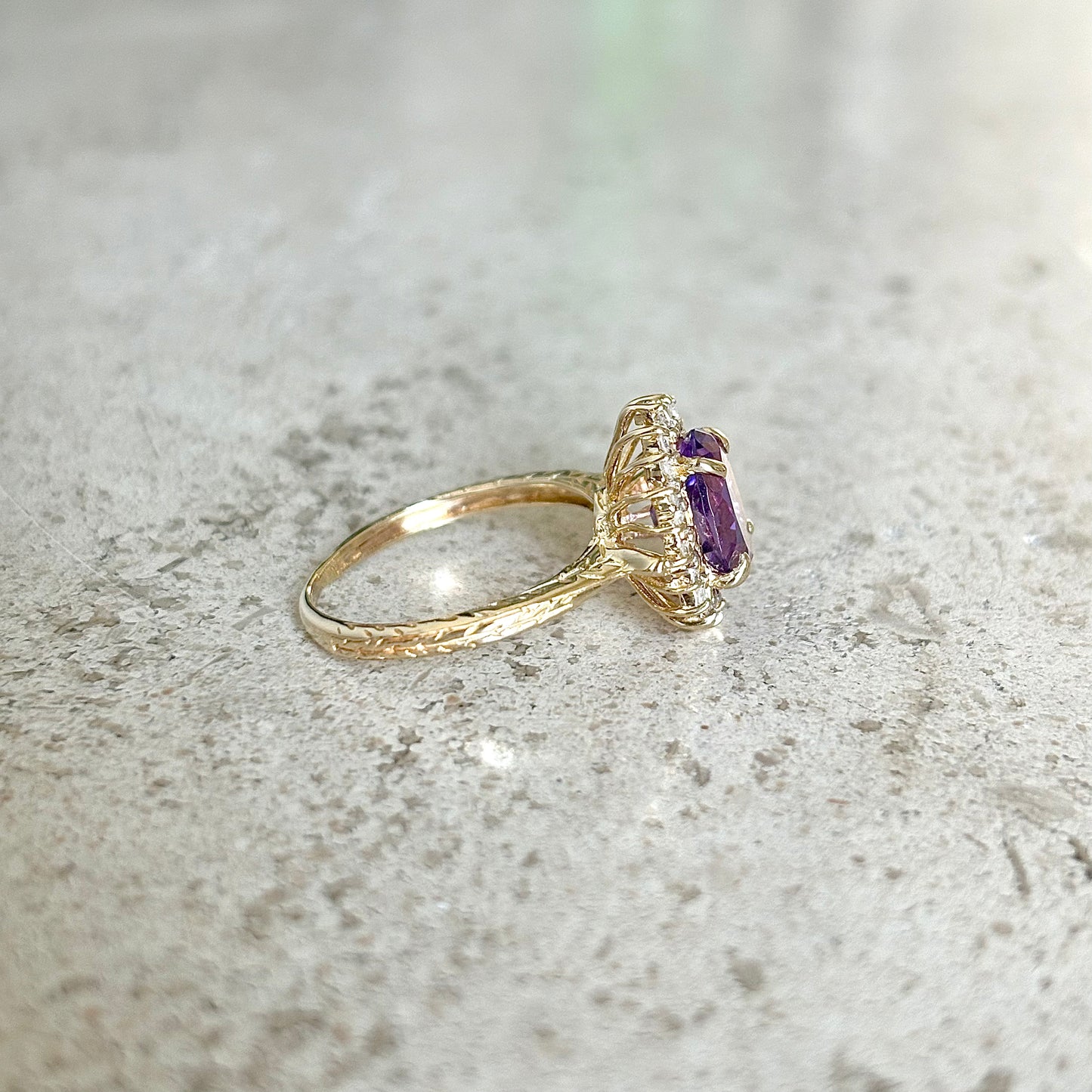 Bague Marguerite Vintage - Or Jaune 585 Améthyste & Diamants