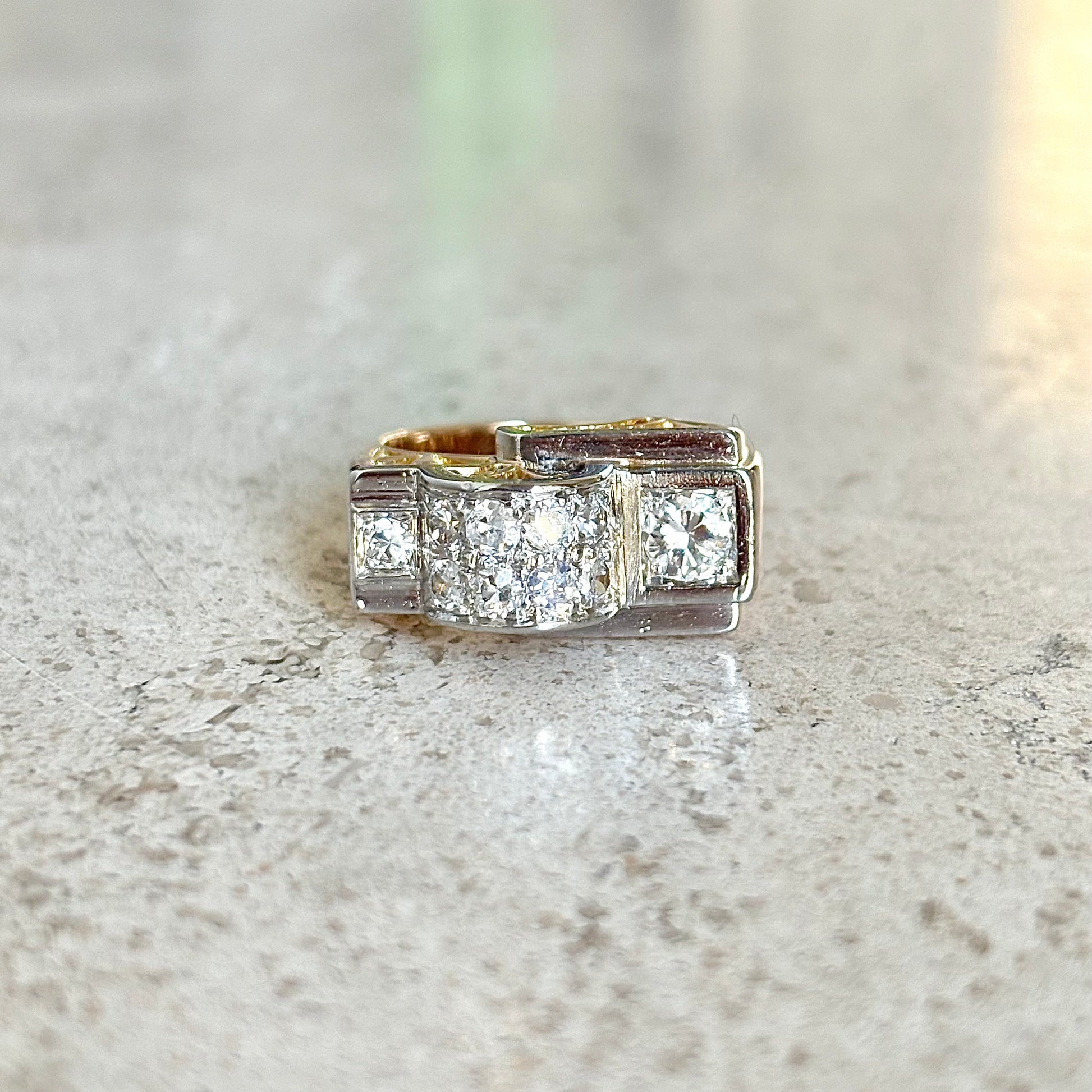 Bague Tank Art Déco - Or Jaune 750 & Diamants