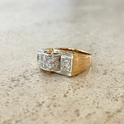 Bague Tank Art Déco - Or Jaune 750 & Diamants