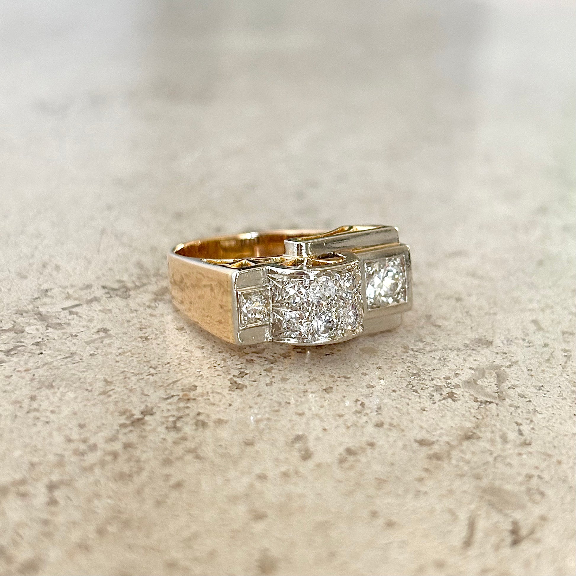 Bague Tank Art Déco - Or Jaune 750 & Diamants
