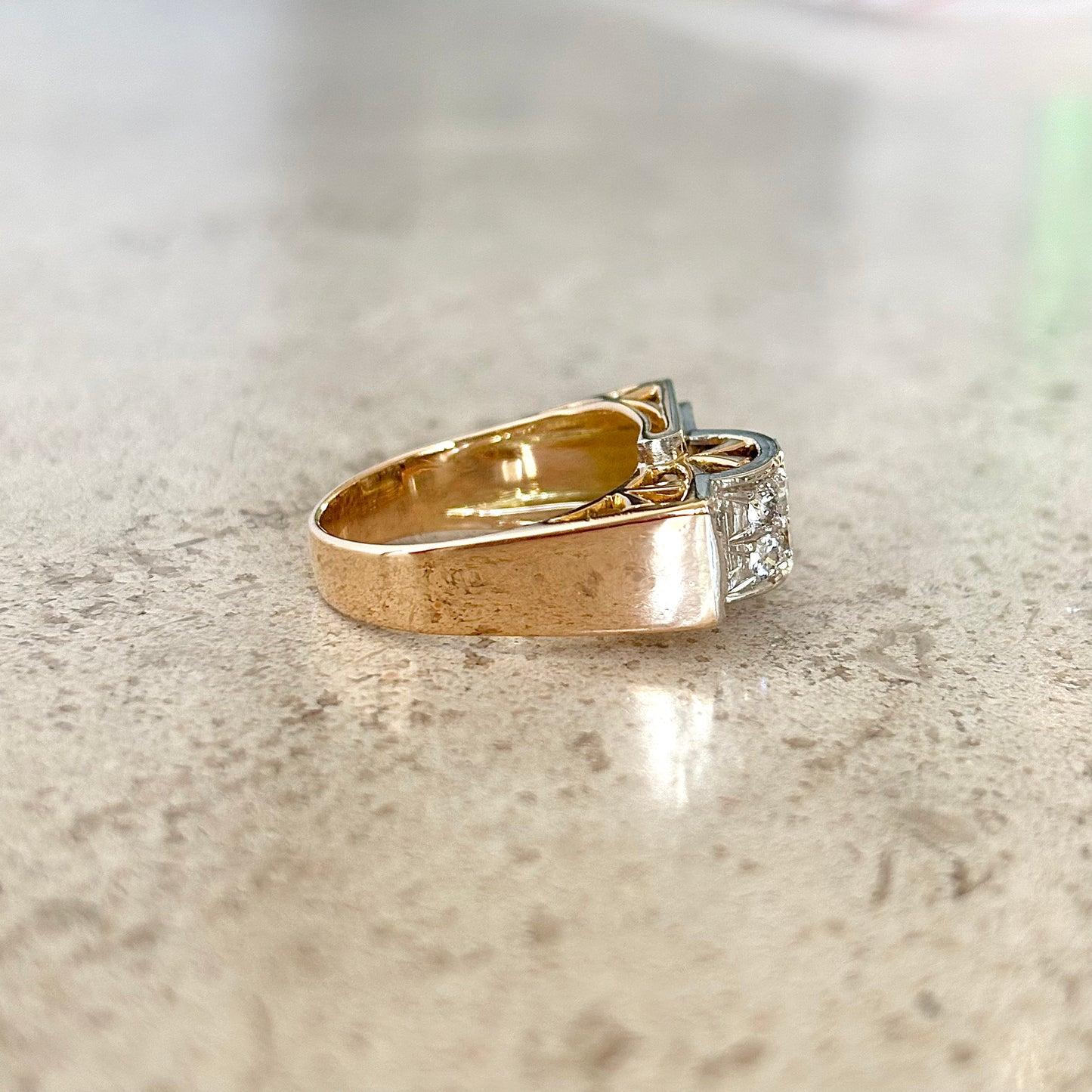 Bague Tank Art Déco - Or Jaune 750 & Diamants