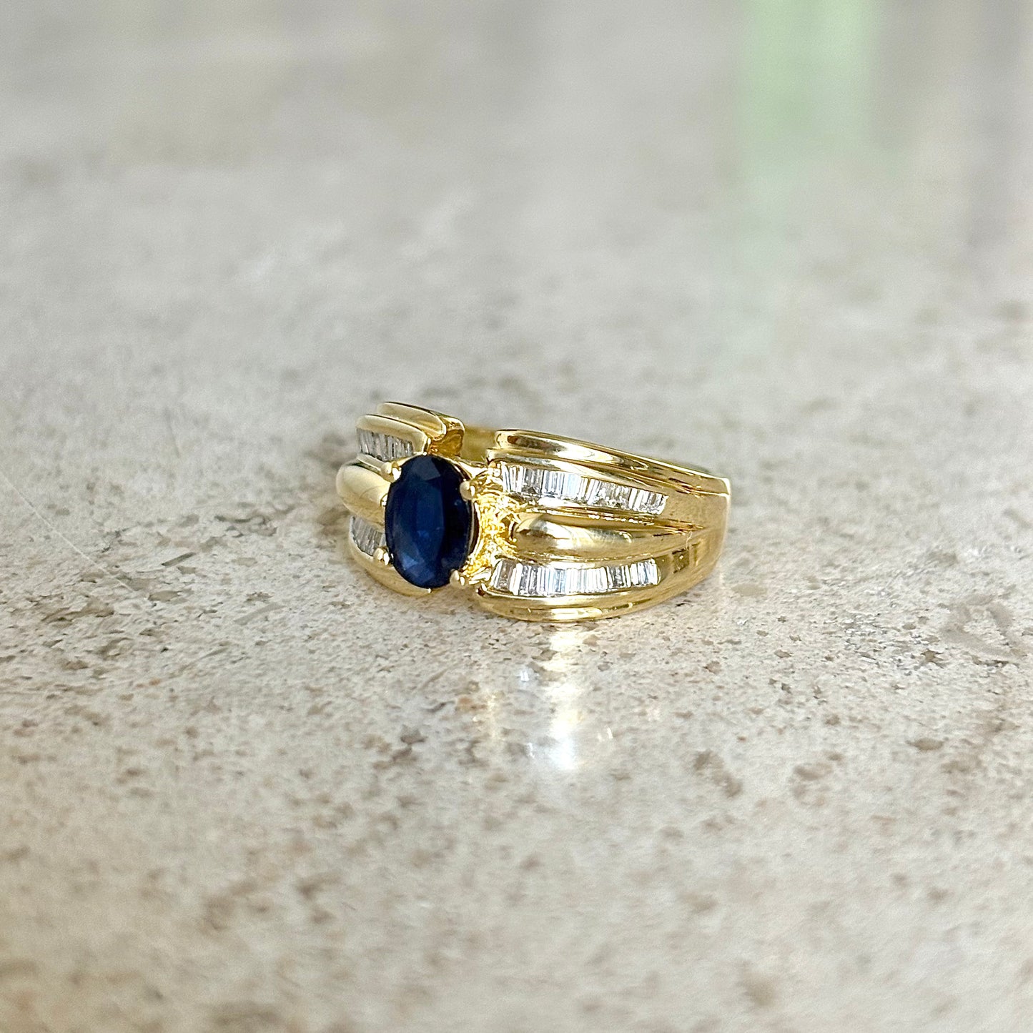 Bague Jonc - Or Jaune 750 Saphir & Diamants