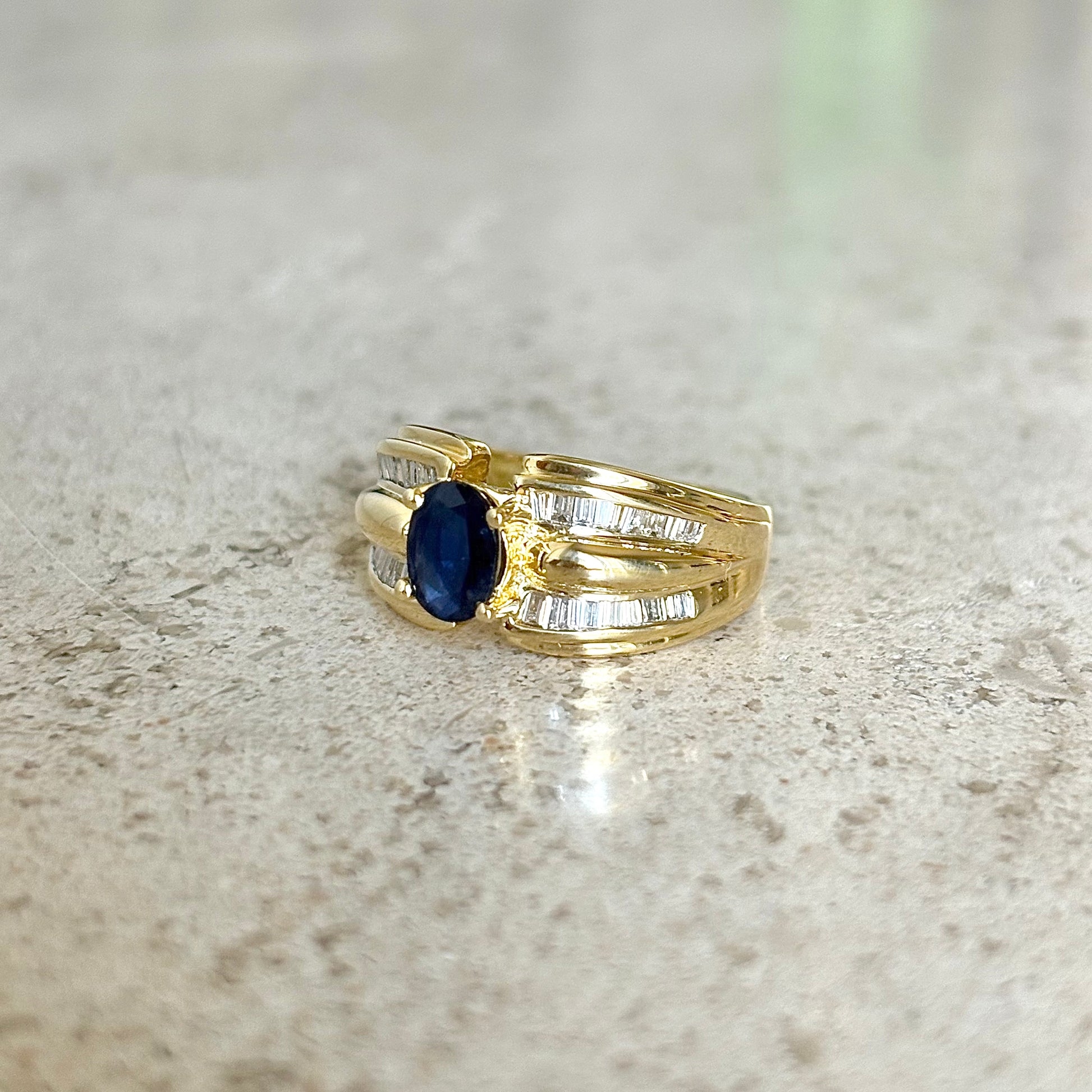 Bague Jonc - Or Jaune 750 Saphir & Diamants
