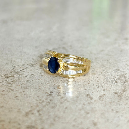 Bague Jonc - Or Jaune 750 Saphir & Diamants