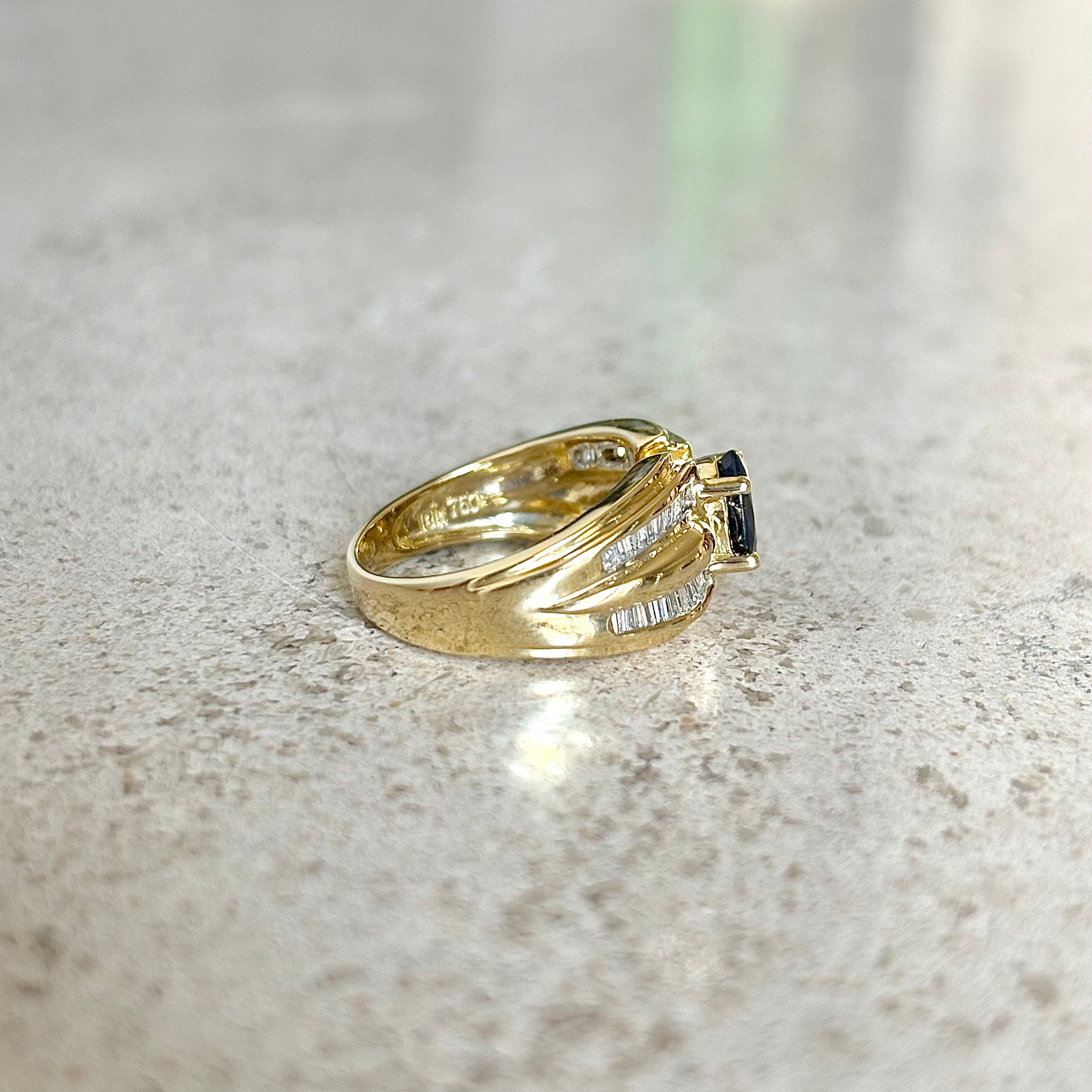 Bague Jonc - Or Jaune 750 Saphir & Diamants