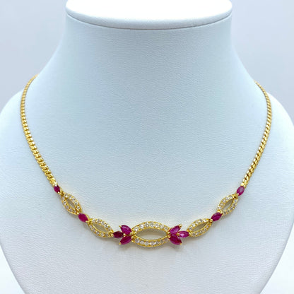 Vintage Necklace - 750 Yellow Gold Rubies &amp; Diamonds