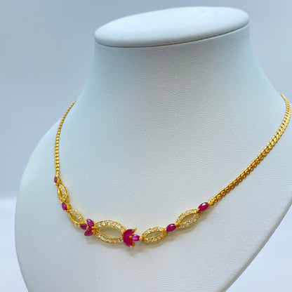 Vintage Necklace - 750 Yellow Gold Rubies &amp; Diamonds