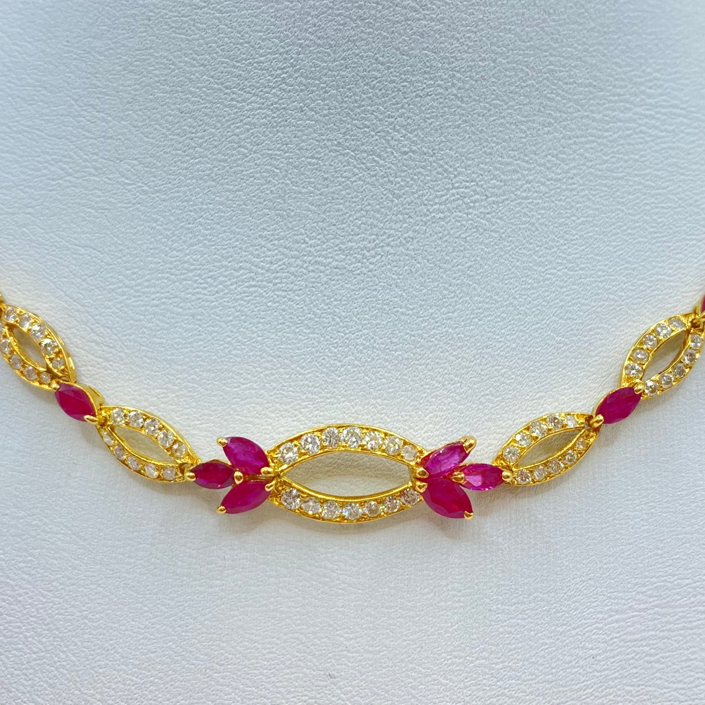 Vintage Necklace - 750 Yellow Gold Rubies &amp; Diamonds